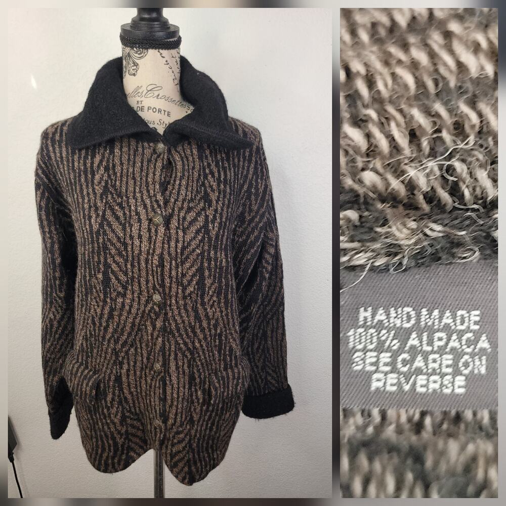 Aran Sweater Market Cardigan Sweater L Womens 100% Alpaca Animal Print Ireland